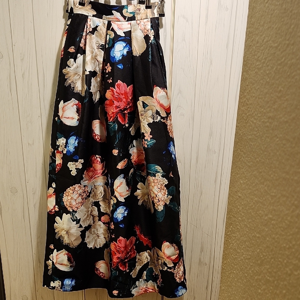 Eliza J Black Maxi Skirt with Colorful Floral Print